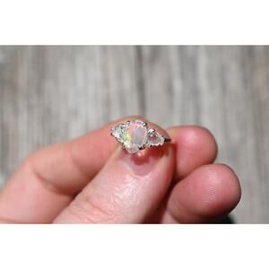 Opal and Lake County diamond ring, size 4 5 6 7 8 9 10 11 12